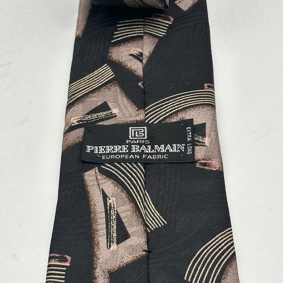 PIERRE BALMAIN COUTURE Black Gold 100% Italian Silk Tie Necktie Extra Long EUC - Picture 6 of 6